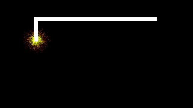 Animated sparkling fuse burning along a rectangular frame on black background. High-energy countdown or border reveal effect.