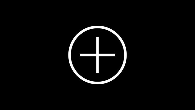 White plus sign icon animation with circular loading and radiant rays on black. Icon for positive symbol, medical health, or add button.