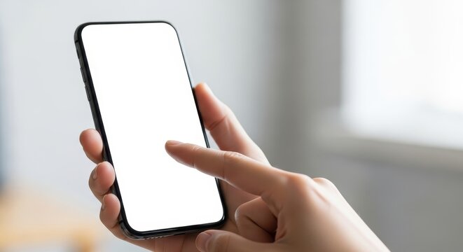 a hand holding a smartphone with a white screen in a bright room hand holding phone white screen bri
