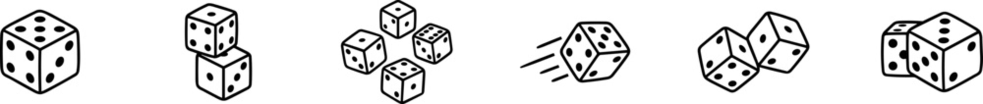 dice icon set with different gambling and game cube variations on transparent background