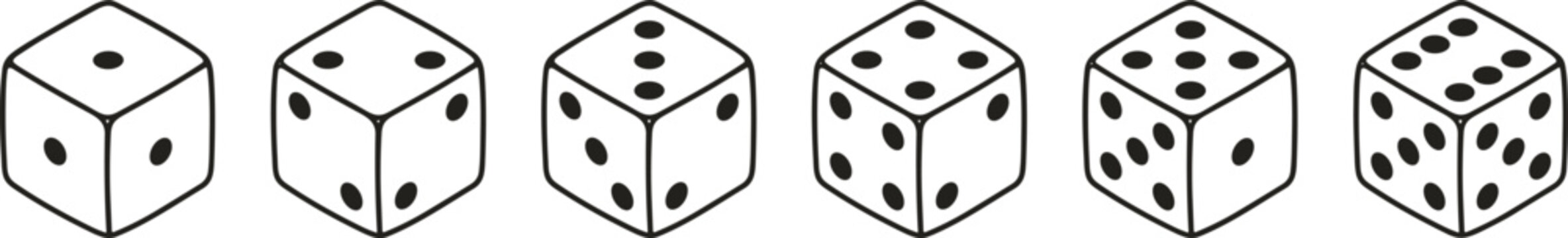 numbered dice cube set showing different sides and values on transparent background