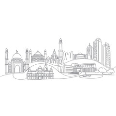 Obraz premium Pakistani City Skyline Silhouette Vector, Famous Landmarks Line Art