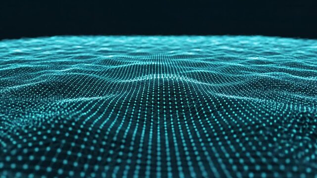 Abstract Digital Waveform Data Visualization Flowing Blue Particles.
