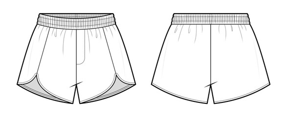 Dolphin Hem Running Shorts Vector. unisex Athletic Boxer Shorts Technical Flat Sketch © aiven studio