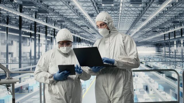 Developing microchips, advanced electronics automation and EDA engineers in smart factory. Optimizing semiconductor design flow, simulation software and experts using devices, camera A