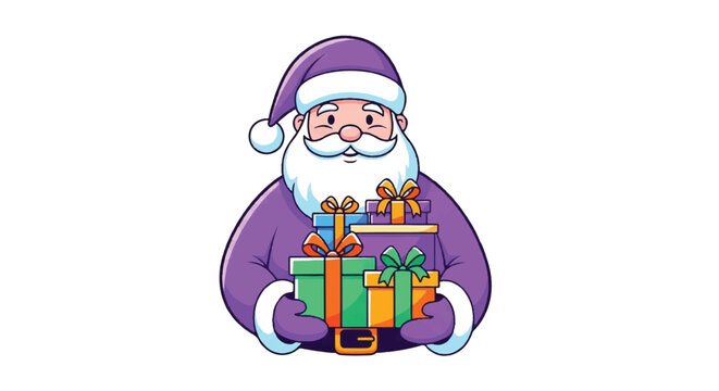 Illustration of Santa Claus holding Christmas presents.