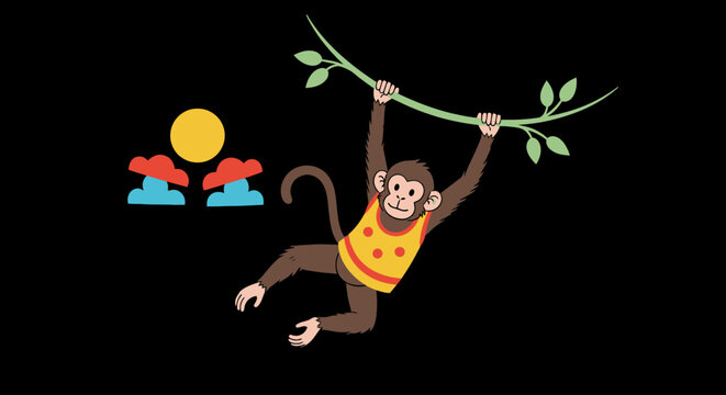 Monkey hanging from a tree branch.
