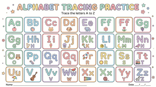Alphabet tracing A to Z worksheet pack