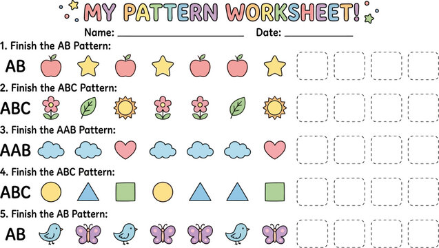 Pattern worksheet pack for kids