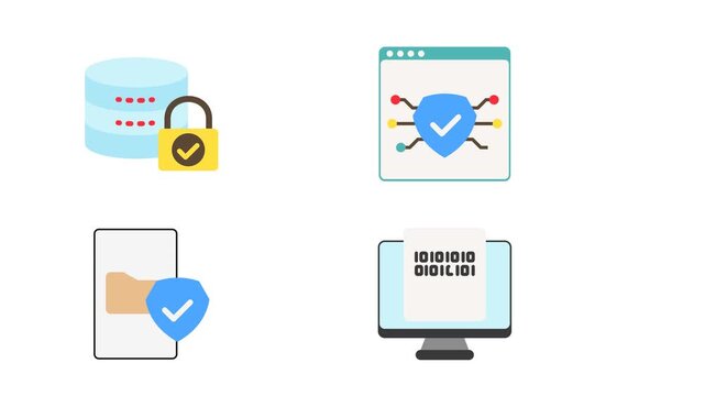 Cyber security 2D Objects Flat Color Animation Icon. Motion Graphic Database, Device protection, Encrypt. Cartoon 4K Video, Transparent Alpha Channel. Editable Animated Icon On Transparent Background.