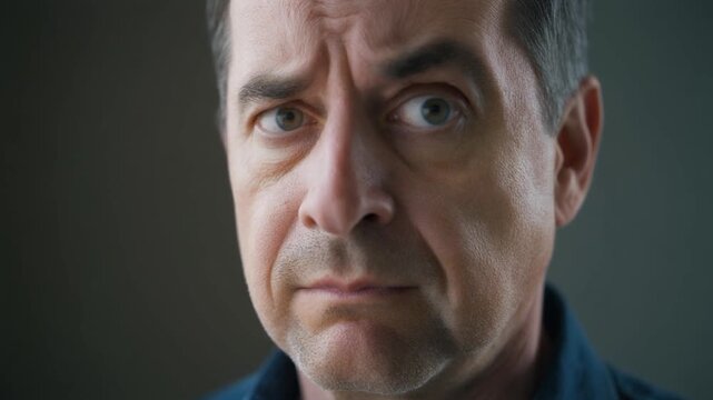 Close-up portrait of a middle-aged man with a furrowed brow looking directly at the camera.