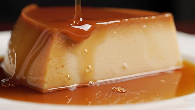 Delicious Caramel Custard Dessert Being Drizzled with Sauce 1.