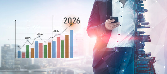 Business growth forecast highlights increasing trends new year 2026. Growth forecast data, growth forecast strategy, and growth forecast planning are key elements. Vouch