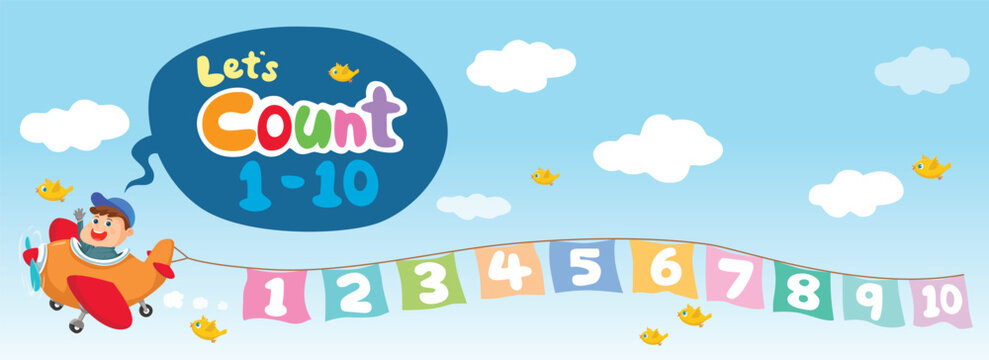 Hop on the airplane and count from 1 to 10 with colorful flags and cheerful birds!