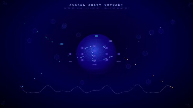 An advanced Smart City Dashboard depicting an intricate global network where luminous data points pulse across a digital sphere representing planetary connectivity and futuristic communication