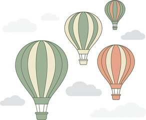 Naklejka premium Hot air balloons float through a clear sky surrounded by fluffy white clouds.
