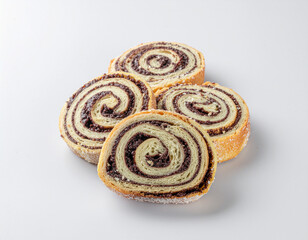 Fototapeta premium Group of rugelach pastries with chocolate filling isolated on white background