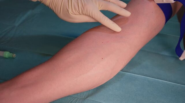 Medical Professional Checking Patient's Vein for Blood Test - Healthcare and Phlebotomy Concept