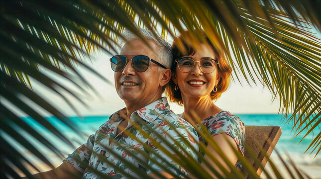 AI-generated image of a snowbird senior on a tropical beach