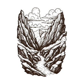 Mountain range with steep cliffs.