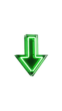 Green Neon Arrow Pointing Down Isolated