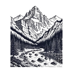 Obraz premium Snowy Mountain Peak Landscape View High.