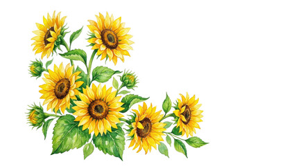 Fototapeta premium Watercolor Sunflowers Floral Corner Design Isolated