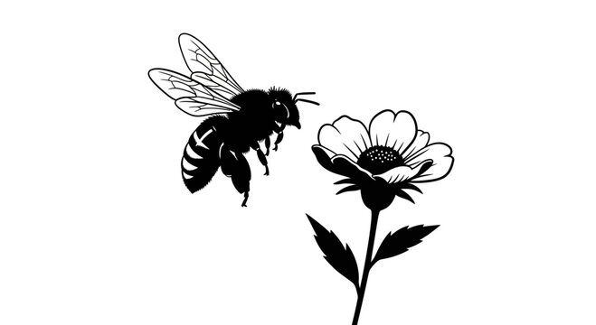 Bee flying near a flower.