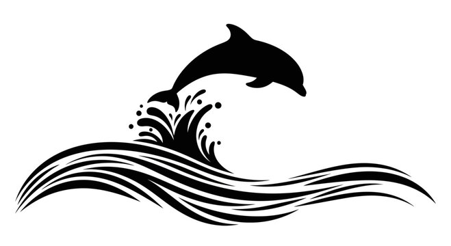 Black dolphin jumping out water.
