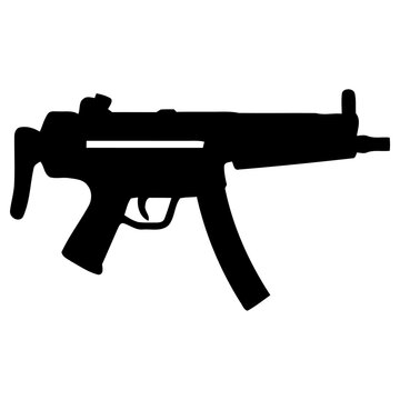 Black silhouette vector illustration of a submachine gun isolated on a white background representing modern tactical weaponry design for security and defense concepts