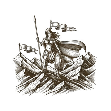 Warrior woman with spear standing strong.