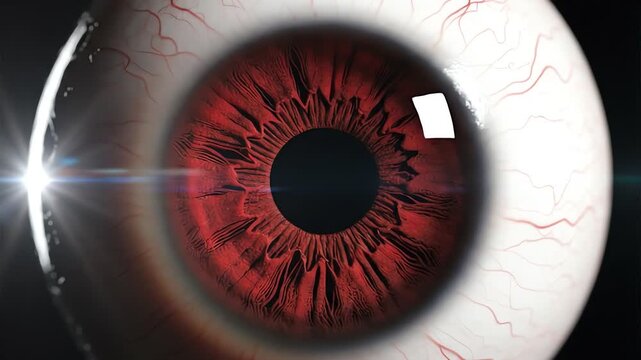 Realistic Macro View of a Giant Human Eyeball with Red Iris