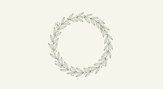 Hand-drawn floral wreath on a light cream background. Elegant botanical circle.