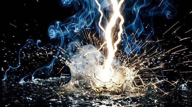 Dramatic welding sparks and blue flames creating intense industrial metalwork scene with bright orange sparks flying against dark background for manufacturing concepts.