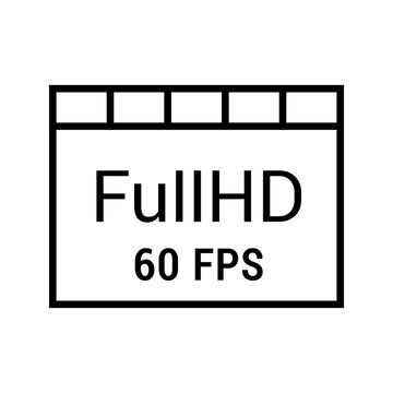 Full hd video icon. Media and video format line symbol. Black and white.