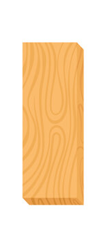 Cartoon wooden board with soft grain texture sticker. Vertical timber plank as cute sticker and simple . Light yellow and brown wood piece suits lumber, carpentry nature concept label or post