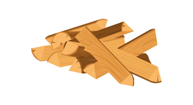 Cartoon firewood woodpile label in brown. Chopped tree trunk as neat pile of wood and log stack. Rustic woodpile with clean sticker style, simple nature concept for campfire product label or