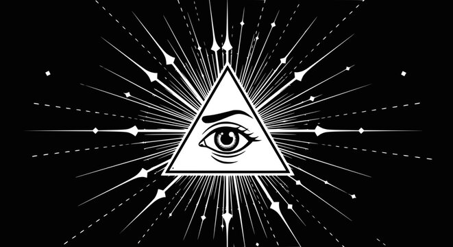 All Seeing Eye Triangle Symbol, Mystical Insight, Cosmic Energy Rays, Esoteric Knowledge