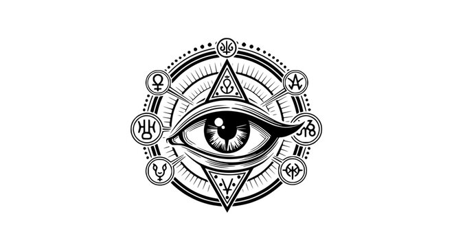 Mystical Eye Symbol with Alchemical Signs and Sacred Geometry