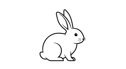 Obraz premium Cute cartoon bunny rabbit illustration, simple outline drawing, white background, adorable pet animal