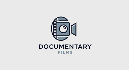 Fototapeta premium Documentary Films Logo: Vintage Camera Icon with Film Reel - Modern Design