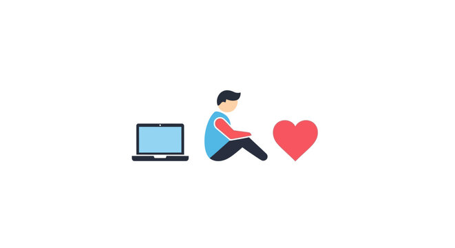 Man sitting with laptop and heart symbol.