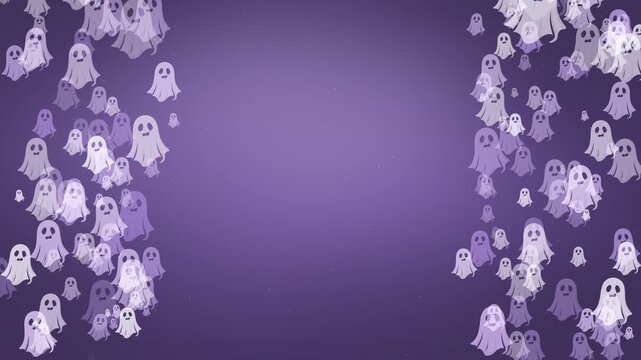Cute ghosts Halloween background animation with purple copy space