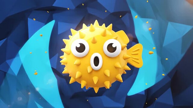 Animated Pufferfish Evolution on Abstract Backdrop: From Sketch to 3D Character Creation