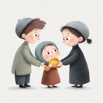 Children Receiving Eidi Money in Festive Illustration