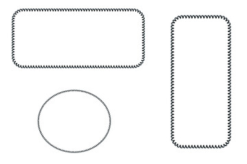 Fototapeta premium Three geometric shapes with zigzag borders on white background lines