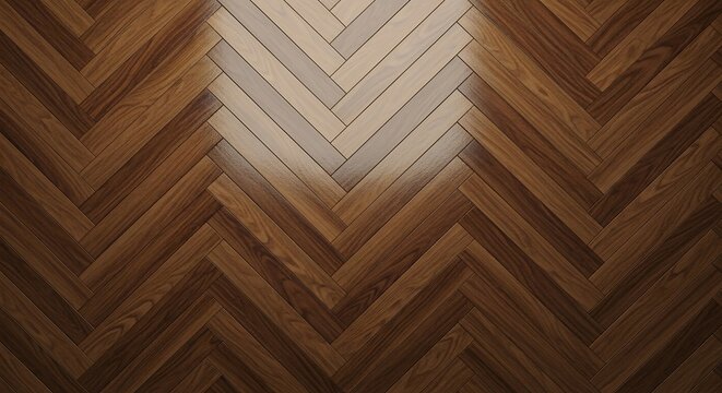Wooden herringbone floor pattern with overhead lighting and detailed texture
