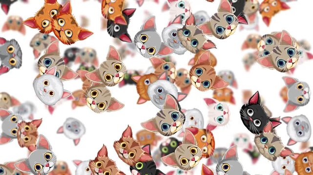 Cute cartoon cat head animation falling on white background for creative projects.