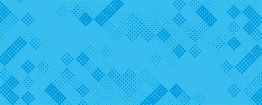 Blue retro comic pop art background with halftone dots design, vector illustration template