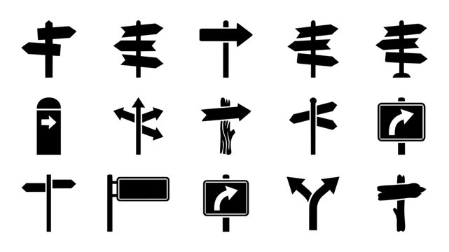 Direction Signpost Icons &ndash; Wayfinding, Navigation and Arrow Sign Silhouettes
